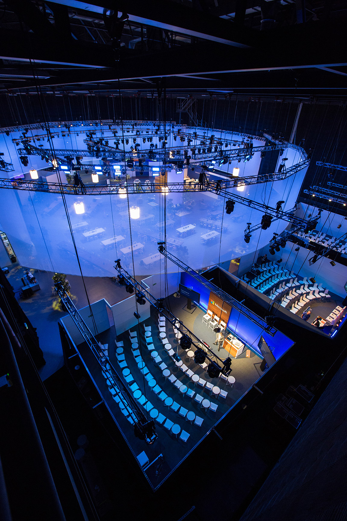 Birds eye view of convention center setup for Microsoft's Business Forward event in Australia.