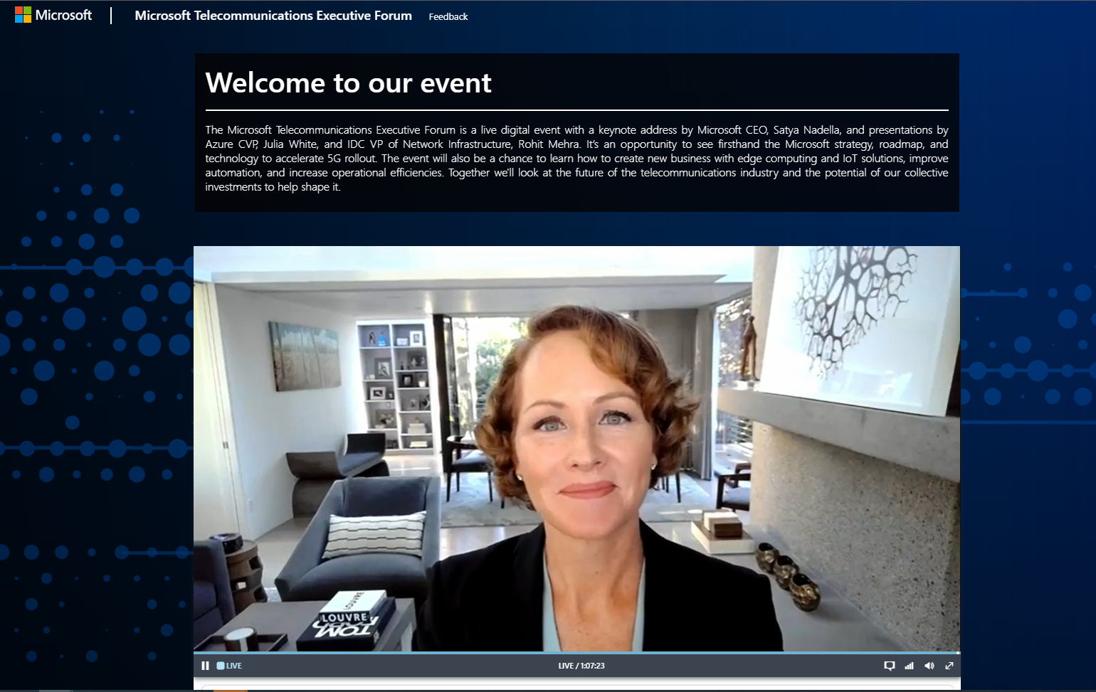 Screenshot of a Microsoft executive presenting during a virtual event.